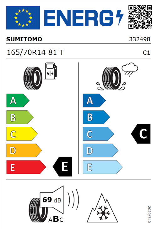 Tyre Label for Sumitomo WT200 165/70R14 81T