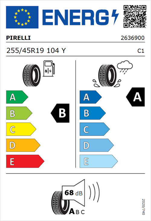 Tyre Label for Pirelli Cinturato P7 (PNCS) 255/45R19 104Y