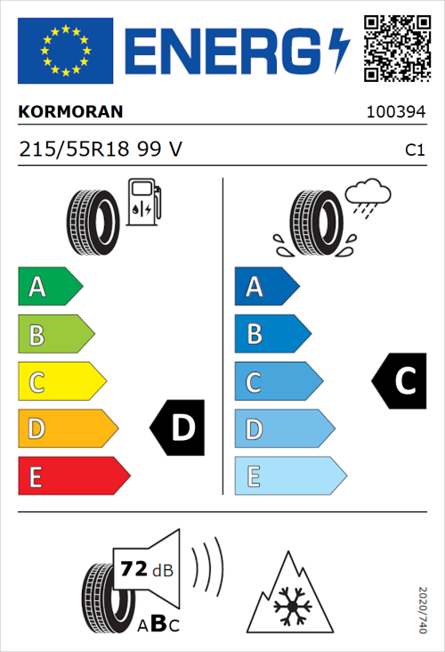 Tyre Label for Kormoran Snow 215/55R18 99V