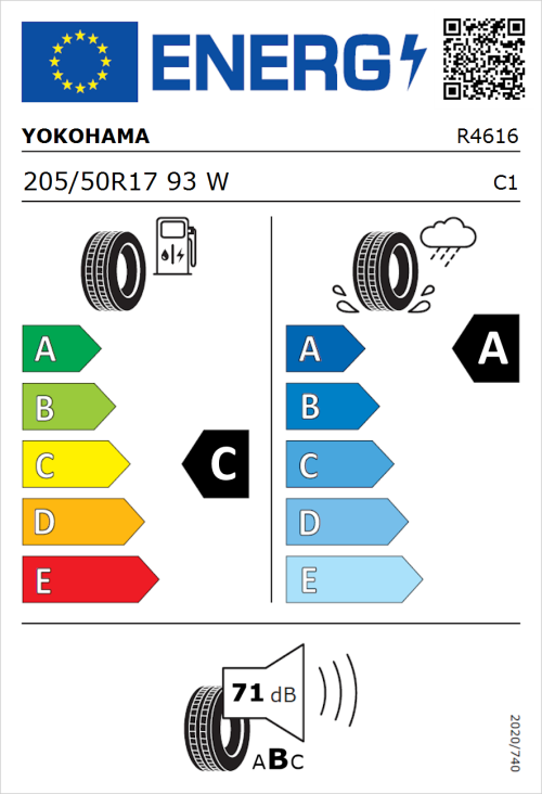 Tyre Label for Yokohama Bluearth-GT AE51 205/50R17 93W