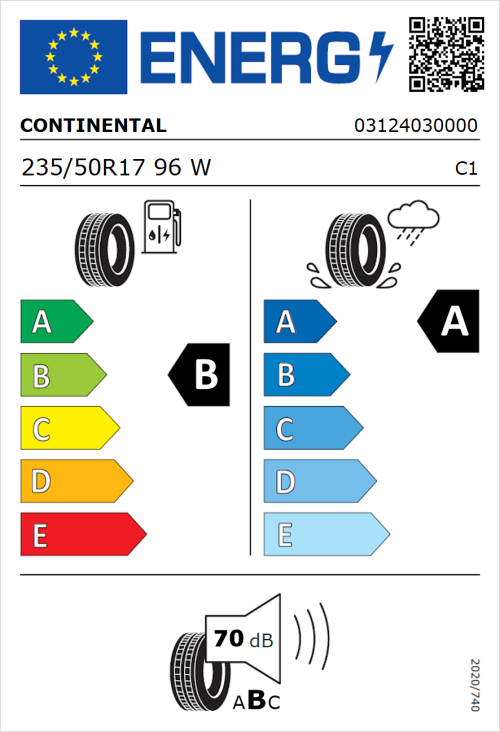 Tyre Label for Continental UltraContact 6 235/50R17 96W